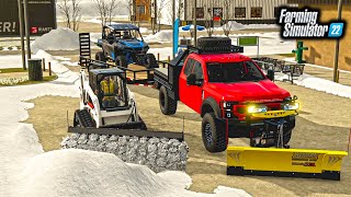 FS22: MASSIVE BLIZZARD! SNOWPLOWING WITH NEW TRUCKS + SKID STEER! ($10,000,000 SETUP)