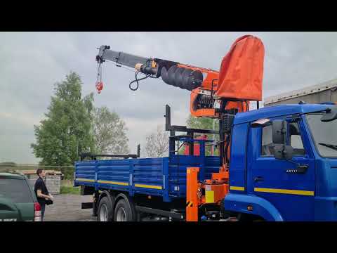 Работа крана на бурильно-крановой машине КАМАЗ 65117 с КМУ Hangil HGC 976