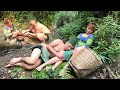 Primitive Life 137: Catch big fish by hand and cook fish with the Aboriginal guy to eat well