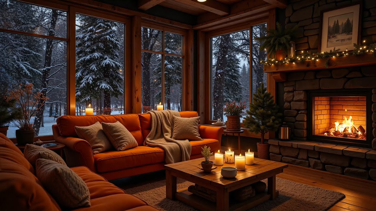 Snowy Winter Cabin ️🔥Soft Piano Music & Cozy Fireplace Ambience for ...
