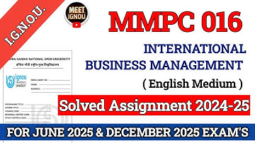 MMPC 016 Solved Assignment 2024-25 // International Business Management // #mmpc016_assignment #mmpc