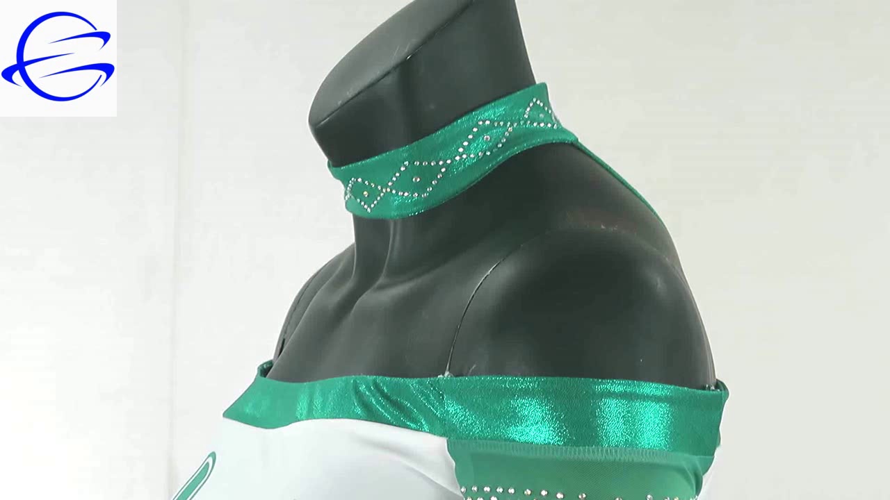 Green style metallic crystal sublimated cheerleading uniform