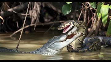 Danger Python Attack To Crocodile 🐊😨💯 #animals #wildliferescue #nature #viralvideo #usa #discovery 