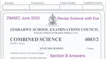 Zimsec June 2020, Combined Science Paper 2, Solutions for Section B