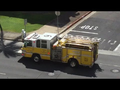 Kakaako Fire Station [Honolulu Fire Dept.] Engine 9 Responding 2-15-2021 (Wail and Air Horn)