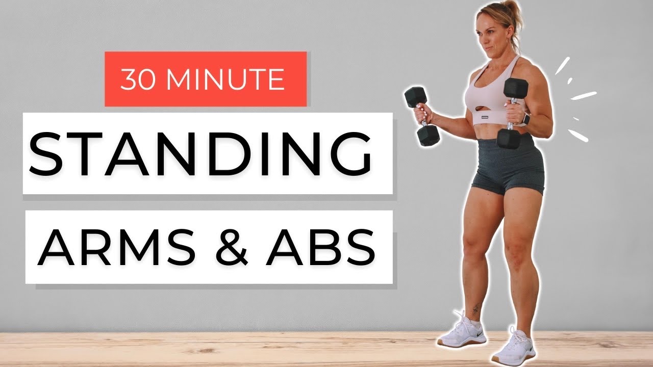 TIGHT & TONED ARMS & ABS! 30 Minute Standing Dumbbell Workout ( No  Crunches/No Planks) 