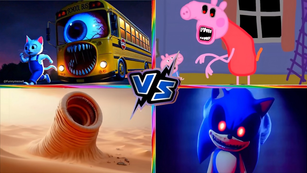 School Bus Vs Peppa Pig Exe Vs Erosion Worm Vs Sonic Exe | Tiles Hop Monster EXE | Tiles Hop!