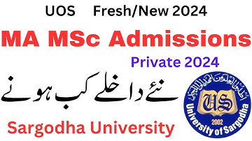MA MSc Admissions 2024 Fresh New Sargodha University | MA MSc Admission 2024 UOS