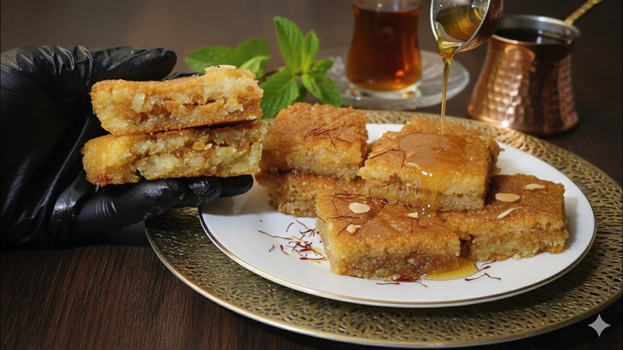 ‼️الجديد في حلويات رمضان🌜اخف من البسبوسه وأسهل وألذ من الهريسة ⁉️بدون بيض ولا ذبدة لذيذه فوق الخيال 