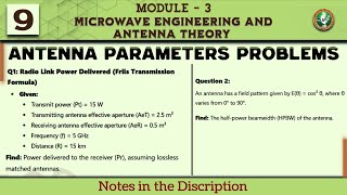 9 Antenna Parameters [Module 3] IMP 2 Problems Explained | 7th Sem Microwave & Antenna Theory  ECE