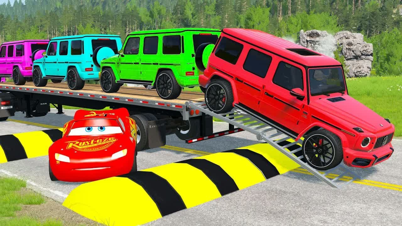 Flatbed Truck McQueen | Transportation with Truck - Pothole vs Car #14 | BeamNG.Drive Gameplay