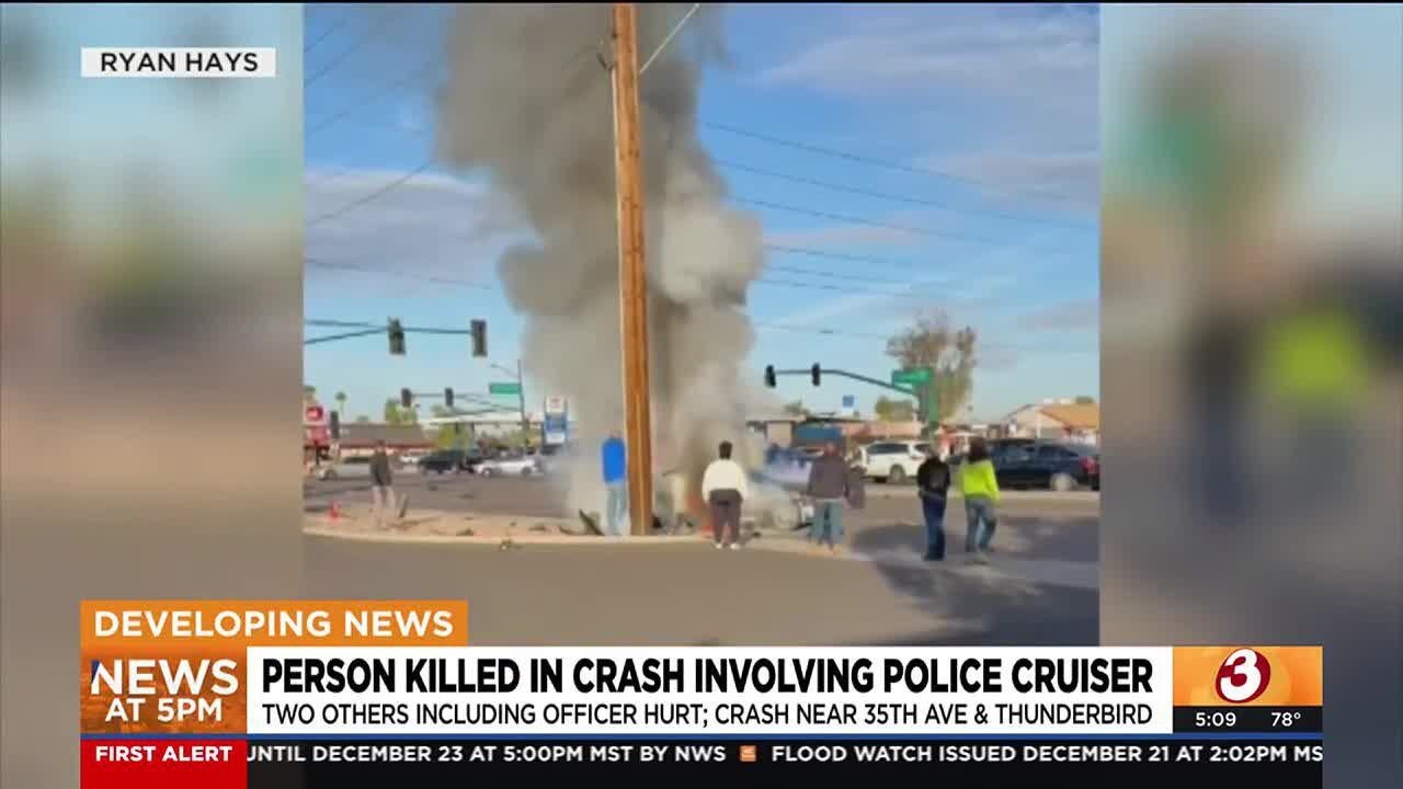 Person killed in fiery crash involving Phoenix police SUV - YouTube