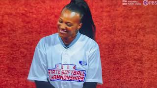 Peaches James first pitch Gretna Dragons Nebraska High School Softball State Championship 10/21/24