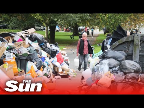 Brighton refuse strike sees mounds of rubbish pile high.