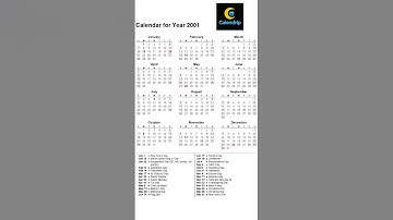 Calendar 2001 #monthsoftheyear #2001