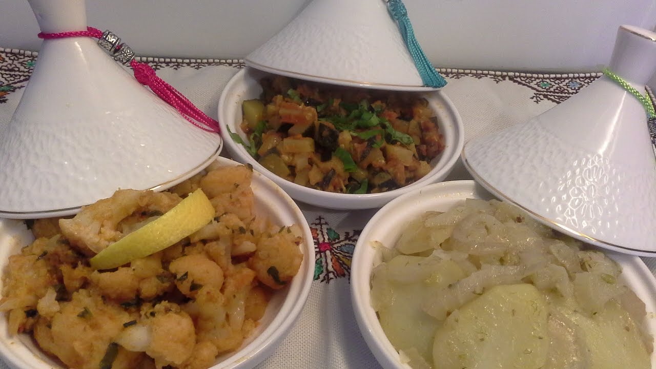 Salades marocain(partie 2)سلطات مغربية لمرافقة الاطباق الرئيسية/قرعة مشرملة/شيفلور مشرمل/بسباس مشرمل