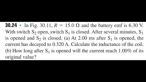 In Fig. and the battery emf is 6.30 .With switch open, switch is closed. After several minutes, is o