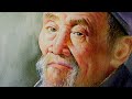 Watercolor portrait painting of Old man