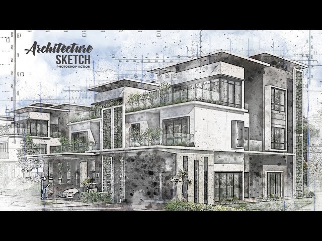 Pencil Architecture Sketch Photoshop Action 24029645  FreePSDvn