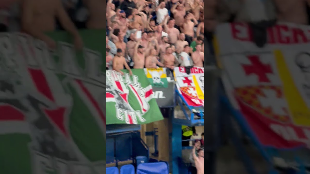 Shirtless Legia Warsaw Fans Chanting at Chelsea