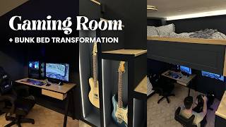 GAMING ROOM TRANSFORMATION | Our DIY Home Renovation UK, elevated bunk bed build, racing sim setup screenshot 1
