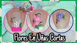 3 modelos de uñas cortas decoradas con flores / uñas cortas decoradas fácil / uñas para principiante