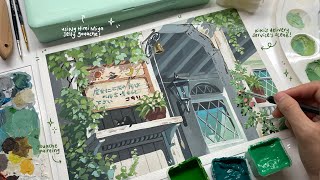 paint with me, painting Kiki’s Delivery Service scene🐱💐🌿 using himi miya gouache paint