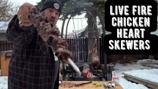 cooking chicken heart skewers over the Live fire in the snow up in Canada! tastiest chicken EVER by dark side of the grill 288 views 1 year ago 6 minutes, 1 second