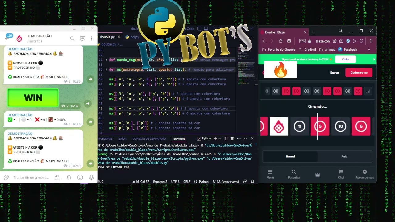 Script Python( GRÁTIS) Bot Sinal ,  Double - Braba (B*aze)