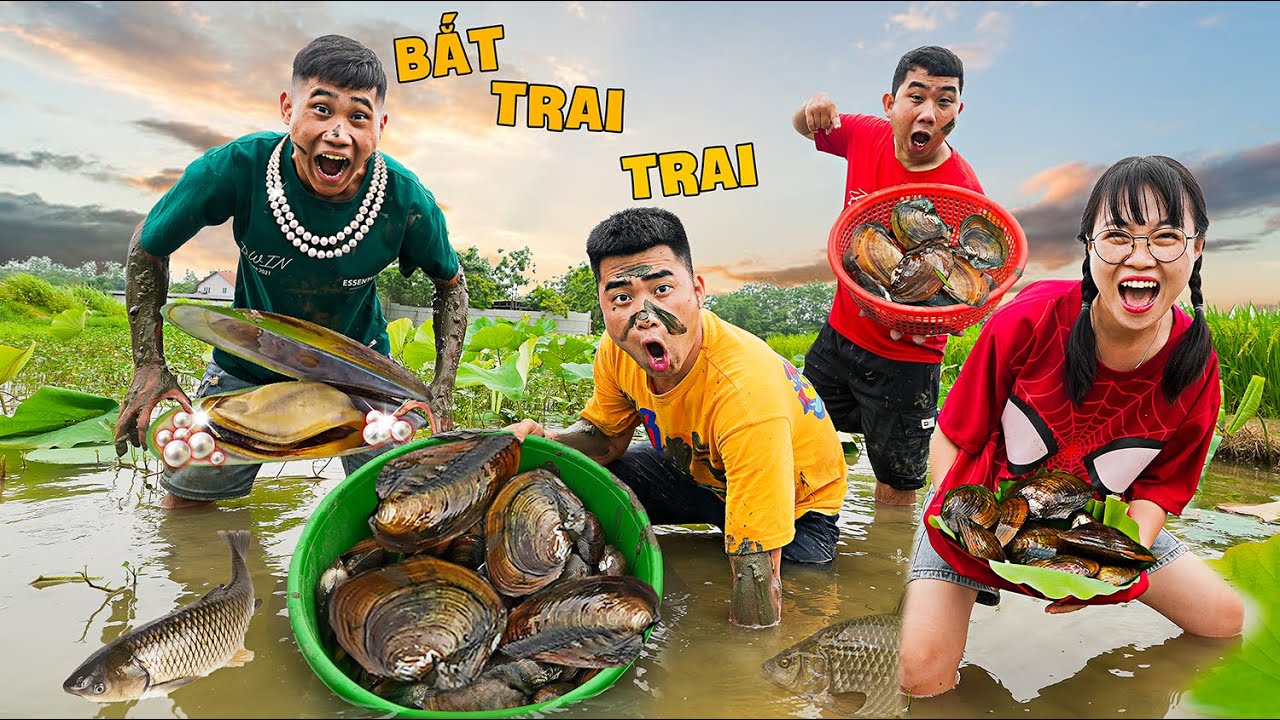 Gấu Đỏ TV Đi Bắt Trai Trai Từ Sáng Sớm Làm Món Trai Trai Nướng Mỡ Hành Thơm Phức