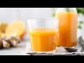 Anti-inflammatory & Immune boosting ginger shot with turmeric, orange, lemon, pineapple and carrot.