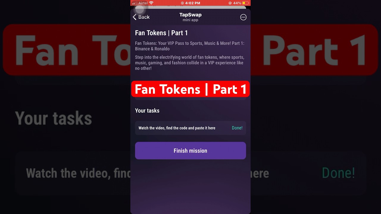 Fan Tokens | Part 1 | Tapswap code || tapswap code Fan Tokens | Part 1 