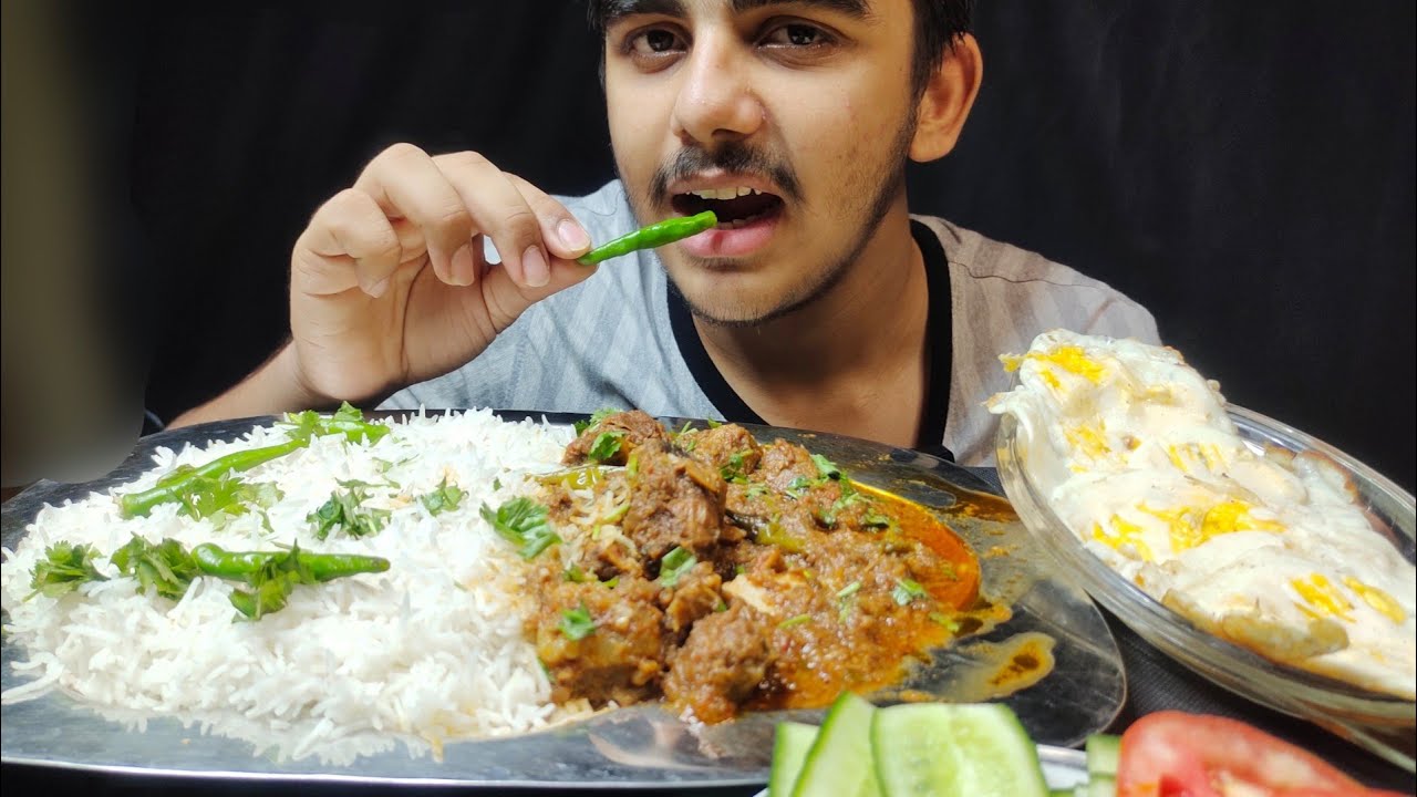 ASMR EATING SPICY MUTTON CURRY +WHITE RICE EGG SALAD REAL MUKBANG