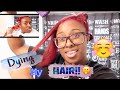 Dying my natural hair Burgundy WITHOUT bleach| Maintain stretched hair for a week while working out!