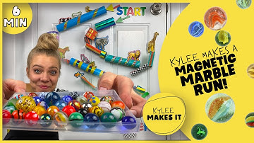 Kylee Makes a Magnetic Marble Run! DIY Marble Race with Cardboard Tubes & Magnets!