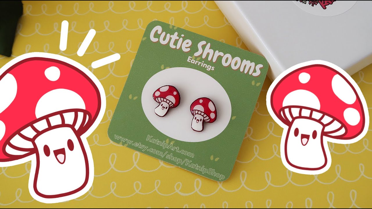 🍄✨Cute Mushroom Earrings (Made with Shrink Plastic)✨🍄