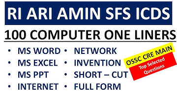 100 Computer One Liners for RI ARI AMIN SFS ICDS|| OSSSC CRE MAIN|| Exams Odia ||