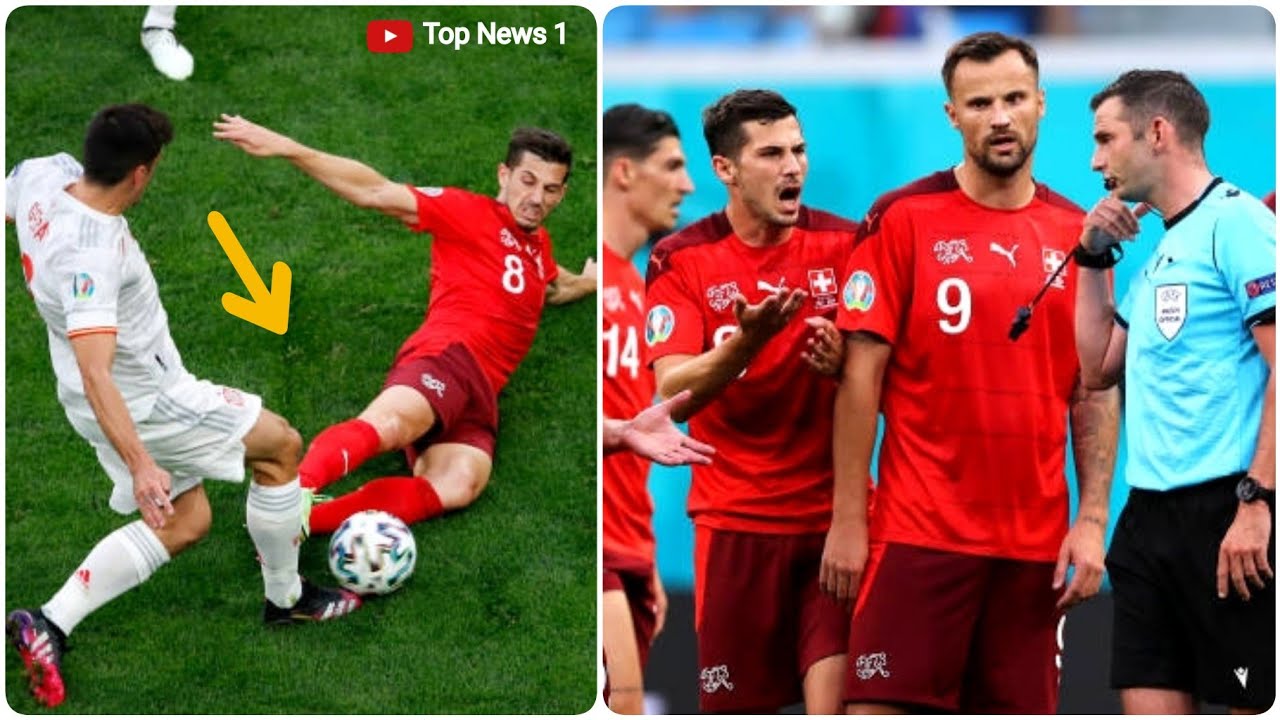 Freuler redcard fans fume at referee Michael Oliver after he sent off  Switzerland star vs Spain - YouTube