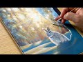 How to Paint a Rabbit in the Winter Forest / Acrylic Painting for Beginners