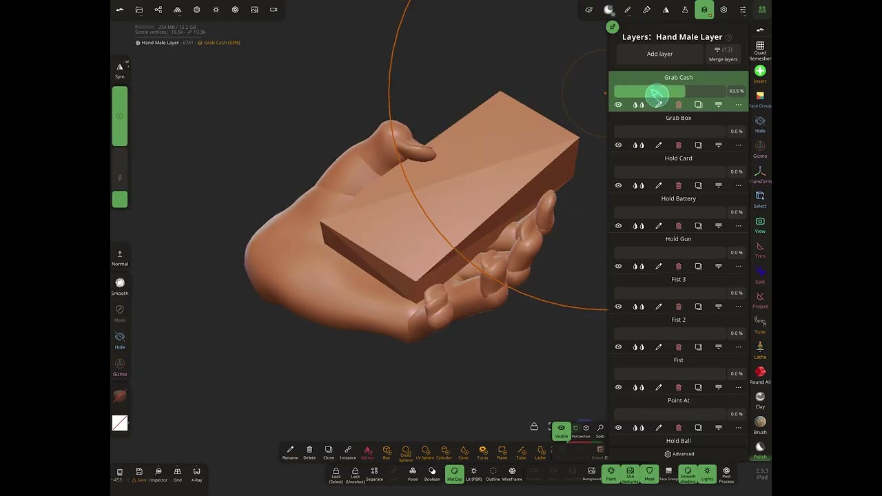 Nomad Sculpt - Hand posing - Mask & Move Tool - Pencil Roll - no