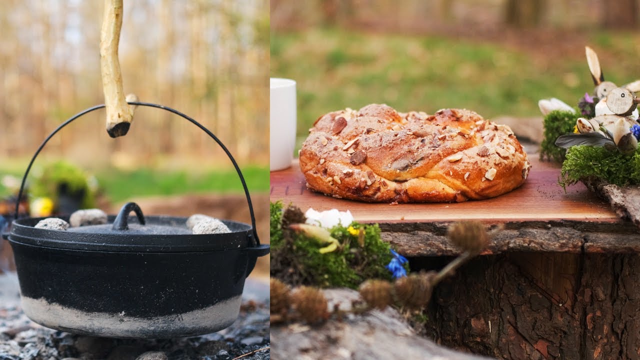 DUTCH OVEN SWEET EASTER BREAD! Outdoor cooking in the forest! YouTube