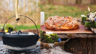 DUTCH OVEN SWEET EASTER BREAD! Outdoor cooking in the forest!
