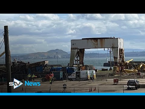 Crane falls into