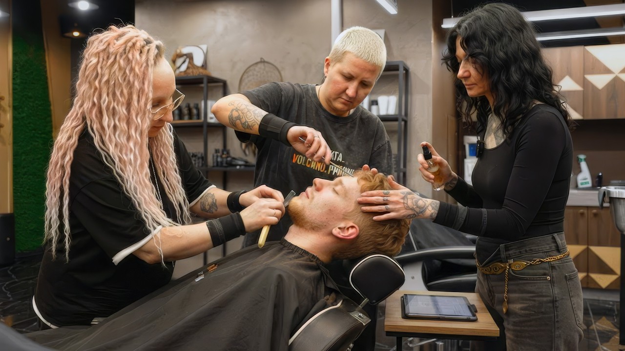 💈(ASMR) The Ultimate 3-on-1 Barber Experience in Russia