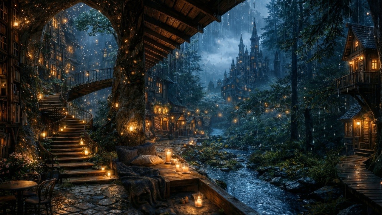 Rain on the Forest Balcony 🌧 Cozy Cabin Ambience by the Stream