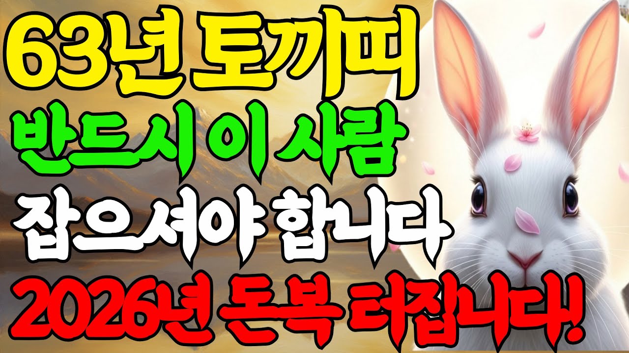 1963년 계묘생 토끼띠 '반드시 이사람 잡으셔야 합니다! 60년만에 돈복터집니다! 재물복 부르는 귀인운세!!