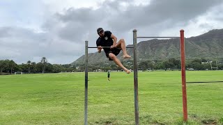 Swinging leg-up (w/ hop start)