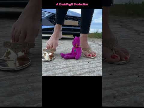 Teddy Toy Car Crush Run Over Pedal Pump Casual Walk Foot Sniff in Golden Sandals #shorts #asmr