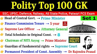 Polity Most Important 100 Question  Set 1  Indian Polity And Constitution  Ssc Cgl Cds Upsc