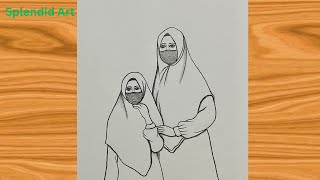 Muslim girl drawing with her daughter | New drawing | Pencil drawing easy